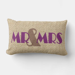 Burlap lila mr bröllop dekorativa kudde