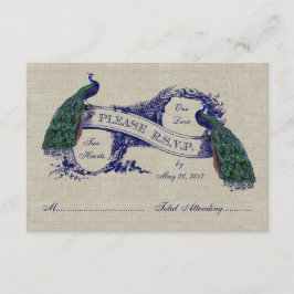 Burlap Linen Peacocks Rustic Bröllop OSA CARD Kort