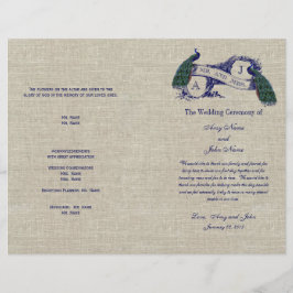 Burlap Linen Peacocks Rustic Bröllopsprogram