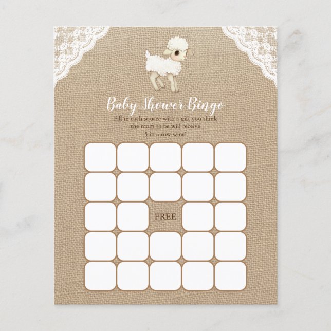 Burlap Little Lamb Baby Shower Bingo Game (Framsida)
