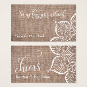 Burlap & Mandala med text, drinkbiljetter Visitkort