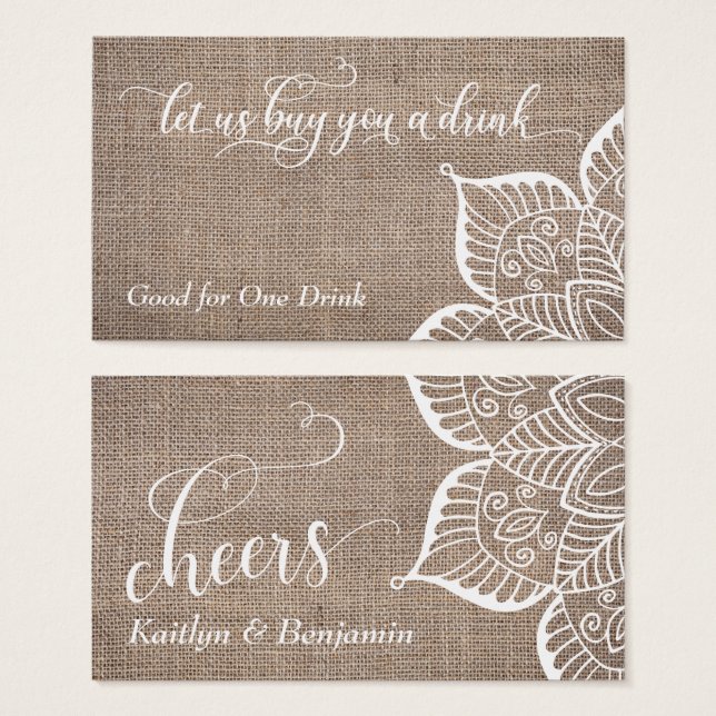 Burlap & Mandala med text, drinkbiljetter Visitkort (Framsida & baksida)