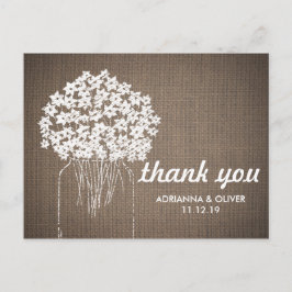 Burlap Mason Burk Flowers Bröllop Tack Vykort