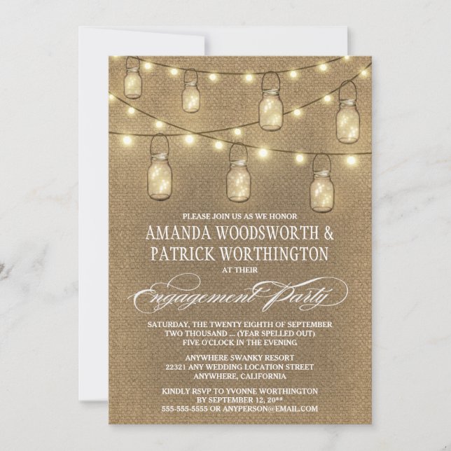 Burlap Mason Burk Förlovningsfest-inbjudningar Inbjudningar (Framsida)