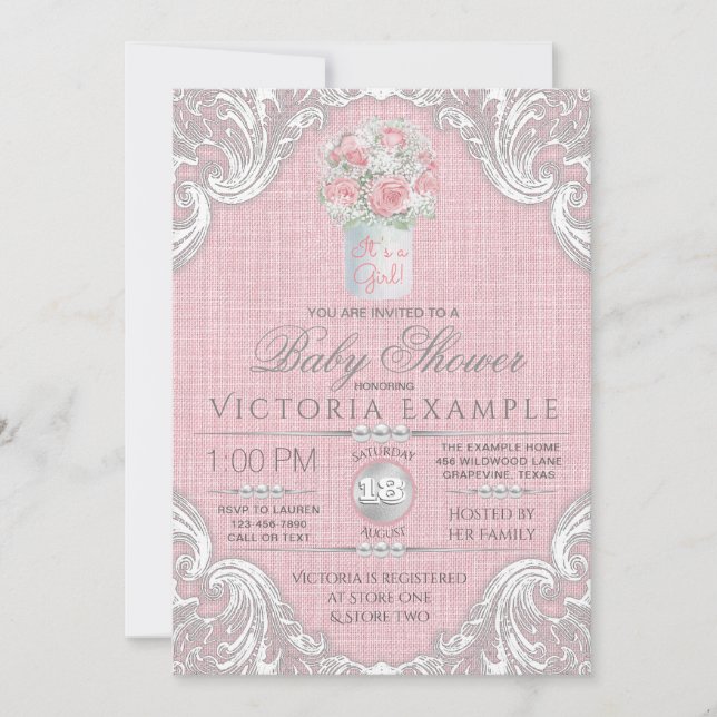 Burlap Mason Burk Rustic Baby Shower-inbjudningar Inbjudningar (Framsida)