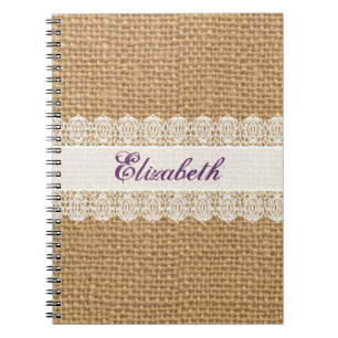 Burlap med delikat snöre - shabby chicMonogram Anteckningsbok