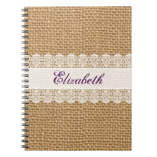 Burlap med delikat snöre - shabby chicMonogram Anteckningsbok (Framsidan)