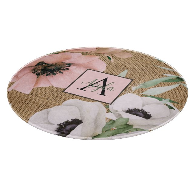 Burlap Monogram för Blommigt för land Chic (Hörn)