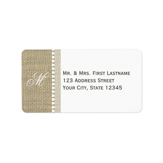 Burlap Monogram-hjärtan Adressetikett (Framsidan)