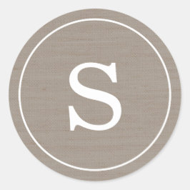 Burlap Monogram Runt Klistermärke