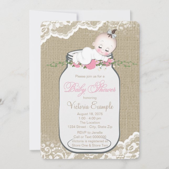 Burlap Murkla Baby Shower Inbjudningar (Framsida)