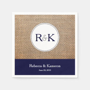 Burlap & Navy Blue Monogrammed Bröllop Pappersservett