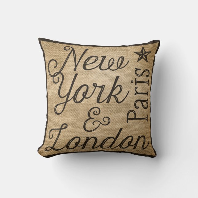 Burlap New York Paris London Kudde (Framsida)