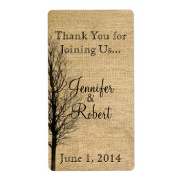 Burlap och Birch Posh Bröllop Vin-etikett Fraktsedel