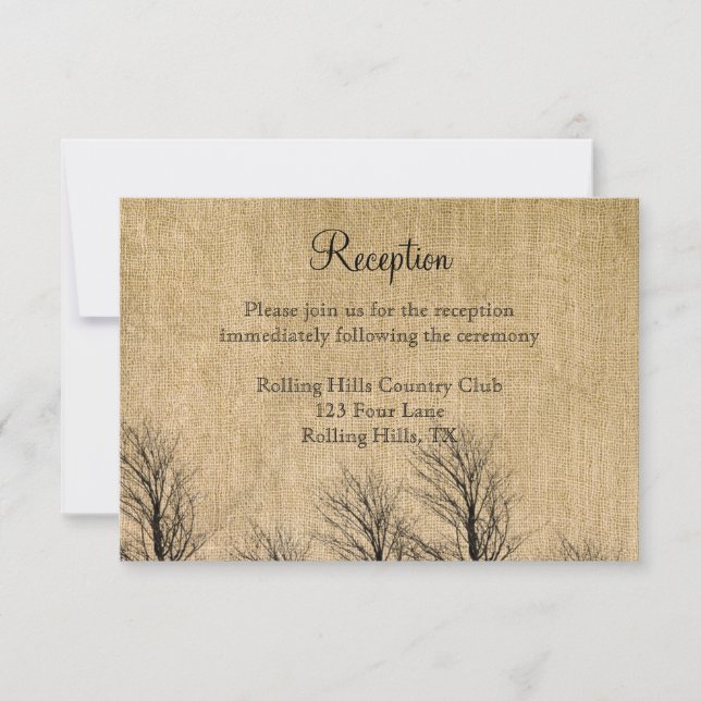 Burlap och Birch Posh Wedding Reception Inbjudningar (Framsida)