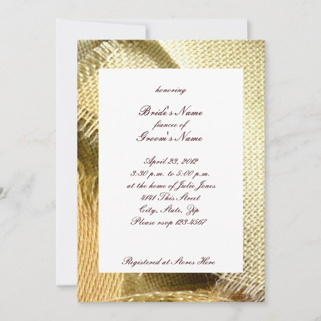 Burlap- och daisylandinbjudningskort för möhippan inbjudningar (Framsida)