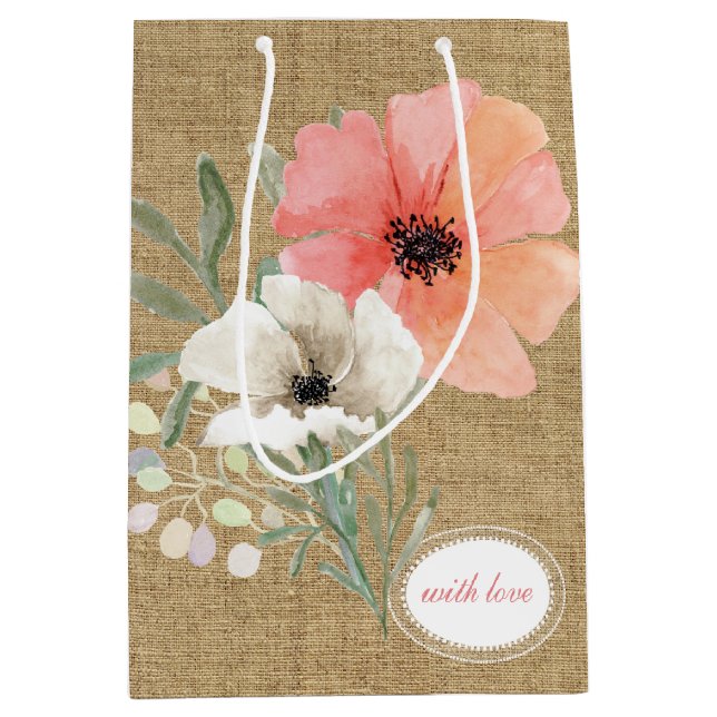 Burlap och Flowers Gift Bag (Framsidan)