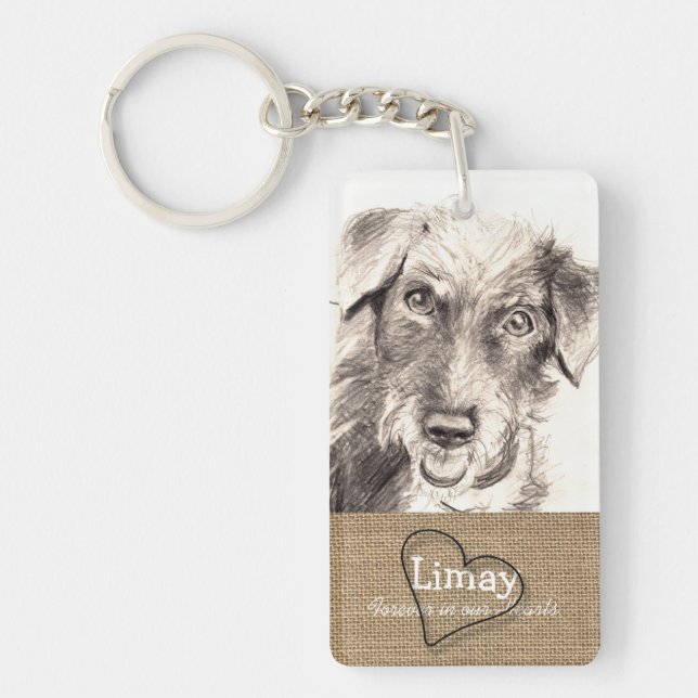 Burlap och hjärta älsklings- minnes- Keychain med (Framsidan)