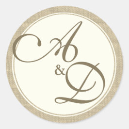 Burlap och Ivory Monogram Runt Klistermärke