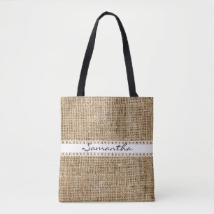 Burlap och Lacey Ribbon Design Tote Bag Tygkasse