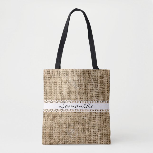 Burlap och Lacey Ribbon Design Tote Bag Tygkasse (Framsida)