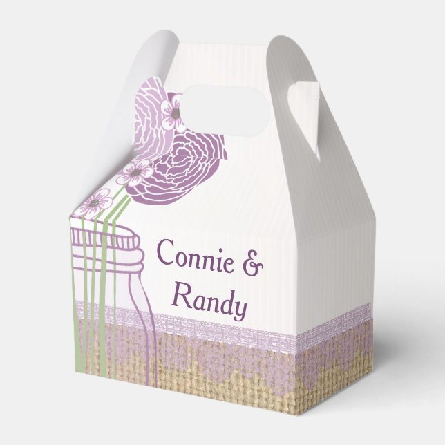 Burlap och Lila Mason Burk-bröllopsruta Presentaskar (Framsidan Sidan)