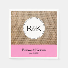 Burlap och Ljus rosa monogrammad Bröllop Pappersservett