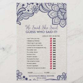 Burlap och Navy Snöre "Han sa att hon sa "spel"