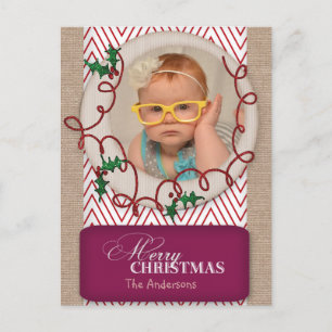 Burlap och Red Chevron-julfotkort Helg Vykort