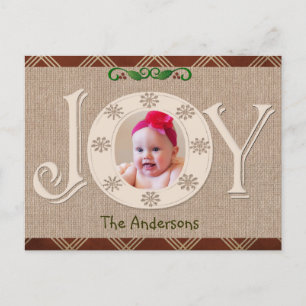 Burlap och Red Chevron-julfotkort Helg Vykort