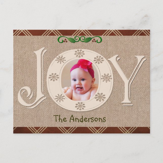 Burlap och Red Chevron-julfotkort Helg Vykort (Framsida)