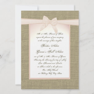 Burlap och Rosa Bow Rustic Bröllop Inbjudningar