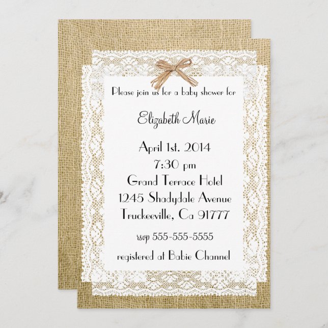 Burlap och Snöre Baby Shower Inbjudningar (Fram/baksida)