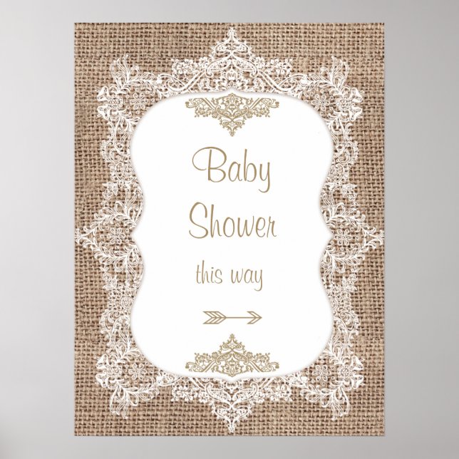 Burlap och Snöre Baby Shower Poster (Framsidan)