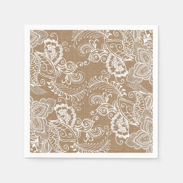 Burlap och Snöre Blommigt 3 Pappersservett (Framsidan)