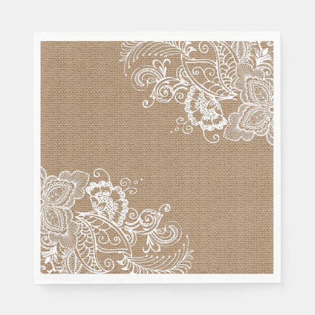 Burlap och Snöre Blommigt Pappersservett (Framsidan)
