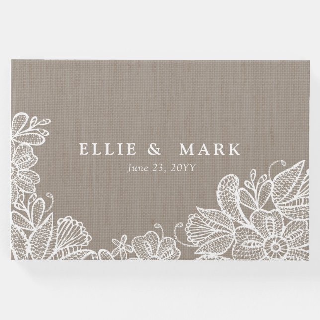 Burlap och Snöre Bröllop Gästböcker (Framsida)