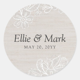 Burlap och Snöre Bröllop Runt Klistermärke