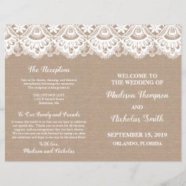 Burlap och Snöre Bröllopsprogram Booklets, Rustic