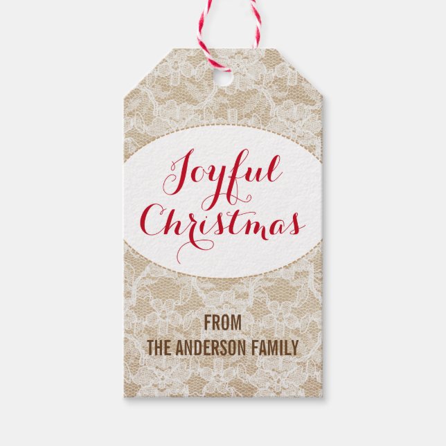 Burlap och Snöre, Glatt jultid Personlig Presentetikett (Framsidan)