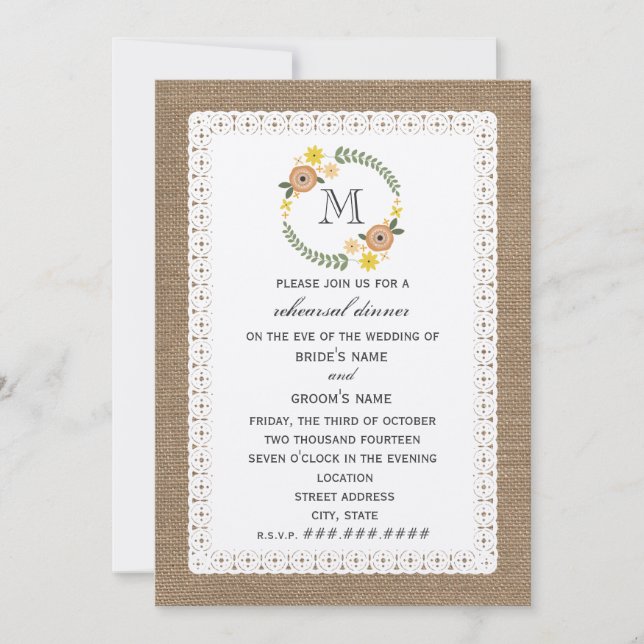 Burlap och Snöre inspirerad måltid för kallvalsnin Inbjudningar (Framsida)