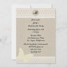 Burlap och Snöre Monogram Bachelorette Party Inbju Inbjudningar