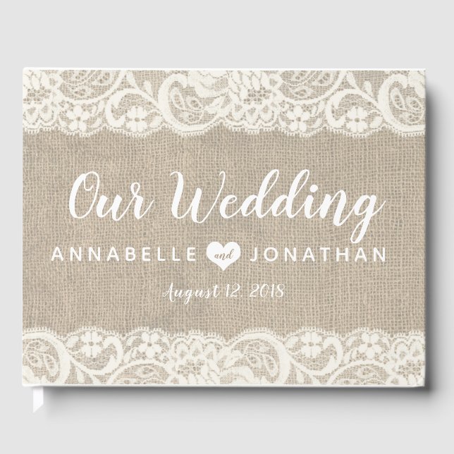 Burlap och Snöre Rustic Bröllop Guest Bok (Framsida)