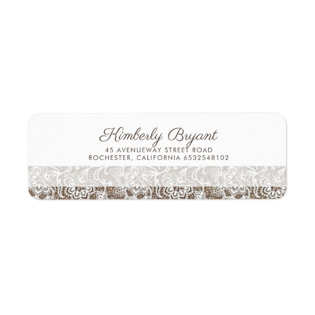 Burlap och Snöre Rustic Bröllop Returadress Etikett (Framsidan)