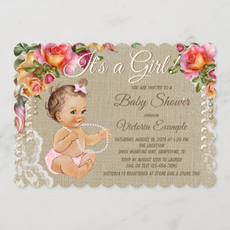 Burlap och spets baby shower inbjudningar