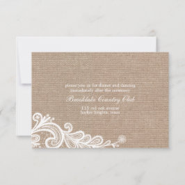 Burlap och spets bröllopsmottagning kort