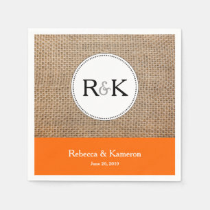 Burlap & Orange Monogrammed Bröllop Pappersservett