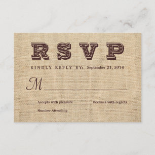 Burlap OSA Rustic Bröllop Reply Kort