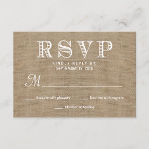 Burlap OSA Rustic Typography Bröllop Reply Kort