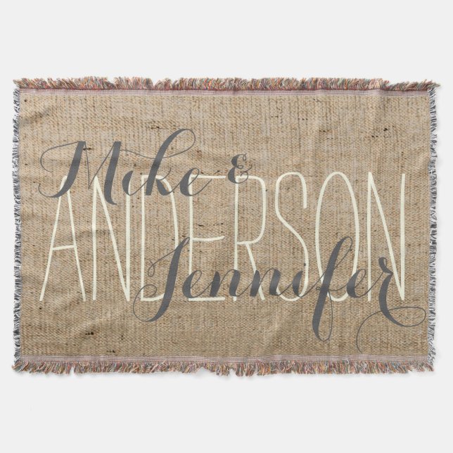 Burlap Personlig Bröllop Bride & Groom's Namn Mysfilt (Framsidan)